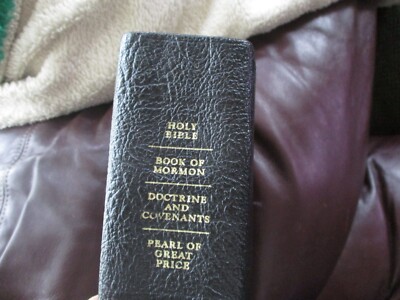 Holy Bible Book of Mormon Doctrine Pearl - 1987 Large Leatherette Quad +Maps T-image