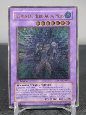 Yugioh Ultimate Rare Elemental Hero Aqua Neos POTD-EN031, 1st Edition, Damaged-image