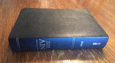 NIV Study Bible Fully Revised Zondervan Black Bond Leather Maps Red Letter 2002*-image