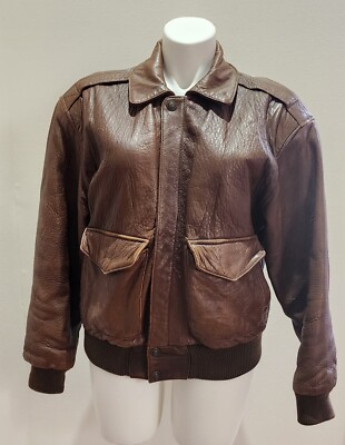 Wilsons Adventure Bound Leather Flight Jacket Full Zip Top Gun Map Size Med-image