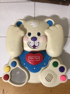 FISHER PRICE Peek N Speak BEAR Girl Boy VINTAGE 1997 #71147 Toy Sound WORKING-image
