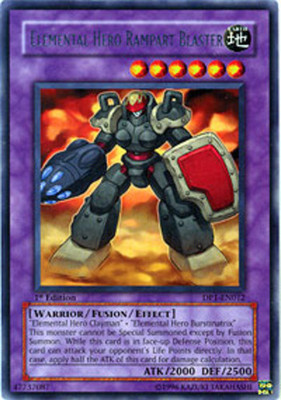 Damaged, English Yu Gi Oh Elemental Hero Rampart Blaster - DP1-EN012 - Rare - 1s-image