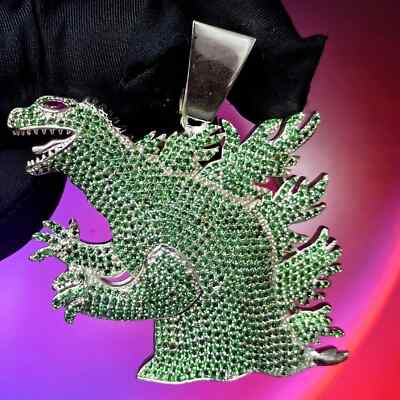 2Ct Round Lab Created Emerald Godzilla Pendant 14K White Gold Plated 18