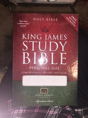 KJV Bible Red Letter Thomas Nelson White Leather 1979 Dictionary Study Helps Map-image