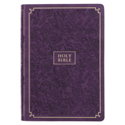 KJV Giant Print Full-size Red Letter Bible, Faux Leather w/Ribbon, Purple Floral-image