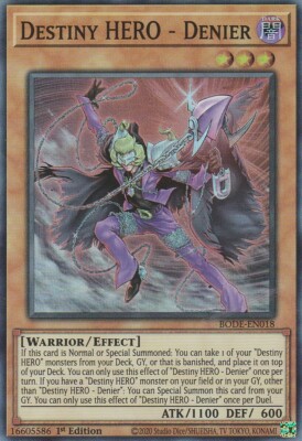 YUGIOH HOLO CARD 1 X  DESTINY HERO DENIER BODE-EN018 1ST EDITION-image