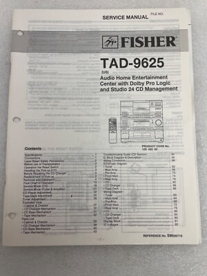 Vtg Original Fisher TAD-9625 Audio Entertainment Center Service Manual Repair-image