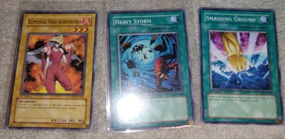 3- YSDJ YUGIOH CARDS-HEAVY STORM-,SMASHING GROUND, & ELEMENTAL HERO BURSTINATRIX-image