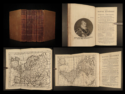 1761 Naval History Britain Barrow Voyages MAPS Walter Raleigh Francis Drake 4v-image