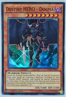 Yugioh! Destiny HERO - Dogma DESO-EN011 Super Rare 1st Edition-image