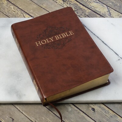 HOLY BIBLE KJV Leather Cover Large Print Christ's Words in Red Christian Art Pub-image