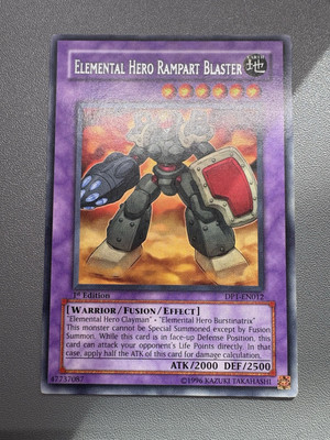 Yu-Gi-Oh! Elemental Hero Rampart Blaster Rare 1st Edition DP1-EN012 HP DAMAGED-image