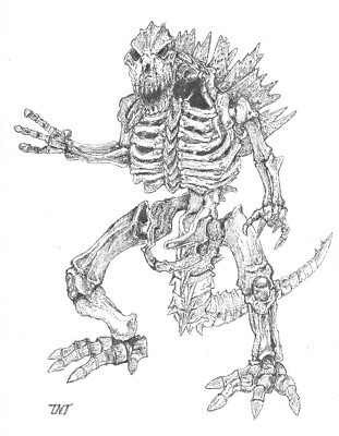 Monster Art Godzilla Skeleton original Artwork ink drawing -image