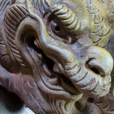 Bizen Ware Dragon Zodiac Figurine Ceramic Art Godzilla-like Design 24cm Vintage-image
