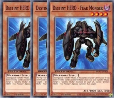 Yugioh - Destiny HERO - Fear Monger x 3 - 1st Edition NM - Free Holographic Card-image