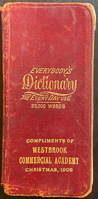 M Helen Baker OLEAN, NY  DICT WITH MAPS. WESTBROOK COMMERCIAL ACADEMY, Xmas 1909-image