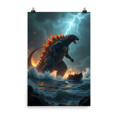 Godzilla Kaiju Wall Art Cinematic Storm Scene Poster High Resolution Print-image