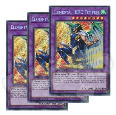 Yugioh - Elemental HERO Tempest x 3 - 1st Edition Secret Rare NM - Free Holo-image
