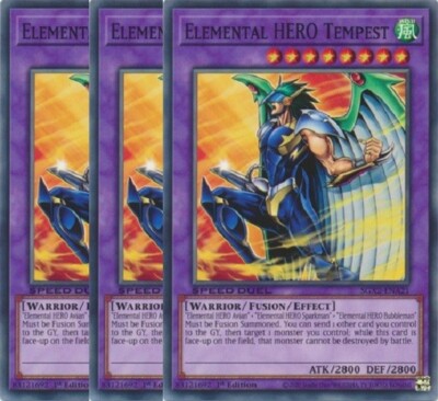Yugioh - Elemental HERO Tempest x 3 - 1st Edition NM - Free Holographic Card-image