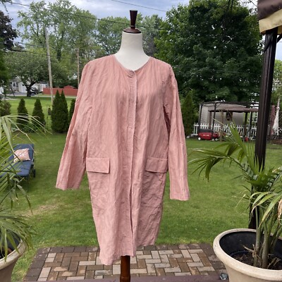 Eileen Fisher Rumpled Organic Linen Oversized Longline Blazer Duster Jacket L-image