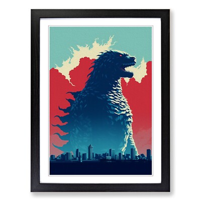 Godzilla Minimalism Wall Art Print Framed Picture Poster Decor-image