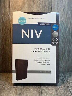 NIV Bible Zondervan Personal Size Giant Print Red Letter Brown LeatherSoft-image