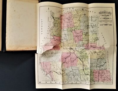 1885 antique CHESHIRE County NH HISTORY foldout MAP genealogy Business DIRECTORY-image