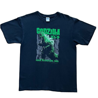 Vintage Godzilla World Of Destruction Tour Shirt L Black Japan Cartoon Anime Art-image