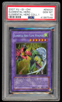 YuGiOh PSA 10 GEM MINT Elemental Hero Flame Wingman EHC1-EN004 Elemental Hero-image
