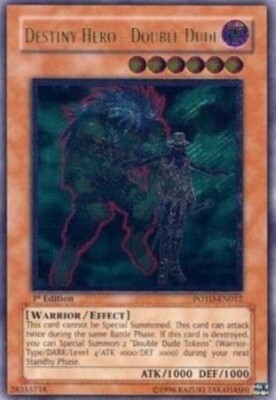 Yugioh-Destiny Hero - Double Dude-Ultimate Rare-UNL-POTD EN012 (DAMAGED)-image