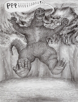 art work original pincil drawing 11 x 7  Godzilla-image