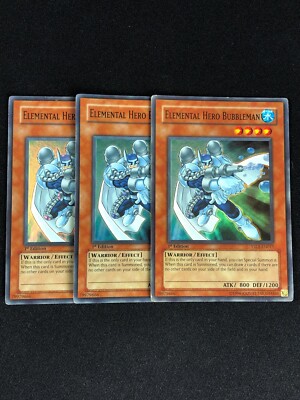  YUGIOH ELEMENTAL HERO BUBBLEMAN YSDJ-EN017 1ST SUPER HP/CREASES X3-image