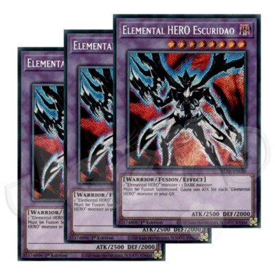 Yugioh - Elemental Hero Escuridao x 3 - 1st Edition Secret Rare NM - Free Holo-image
