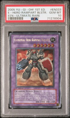YUGIOH PSA 10 Elemental Hero Rampart Blaster EEN-EN033 Ultimate Rare 1st Edition-image