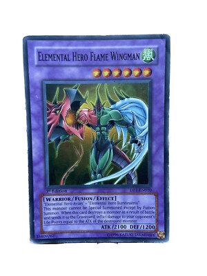Yu Gi Oh Elemental HERO Flame Wingman Unlimited Edition1996 DPI-EN010 Super Rare-image
