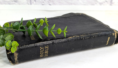 ✝Vintage Holy Bible King James Version KJV Collins Clear Type Photos Gen Leather-image