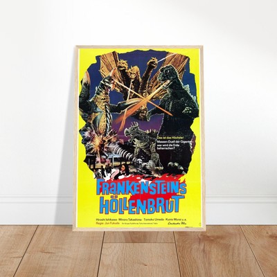 Vintage Godzilla Movie Battle Framed Poster - Japanese Monster Film Art-image