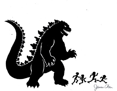 GODZILLA ATE YOUR STICK FAMILY FUNNY  ORIGINAL COMIC ART BLACK INK SKETCH-image