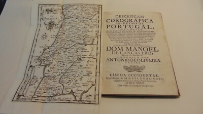 1739 1ST ED. LEATHER BOUND DESCRIPÇAM COROGRAFICA DO REYNO DE PORTUGAL WITH MAP-image