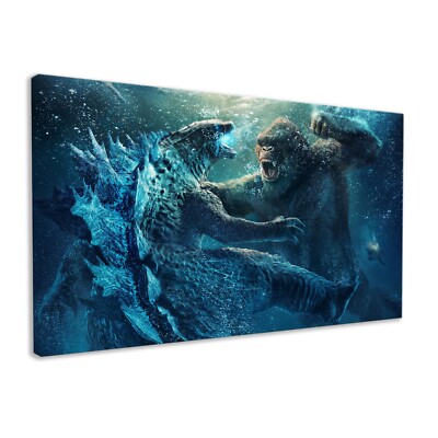 Godzilla And King Kong Battle Canvas Print Movie Wall Art Framed Ready To Hang-image