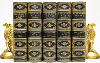 1886 Bancroft's Native Races Primitive Myths Wild Tribes Fine Leather Fold Outs-image