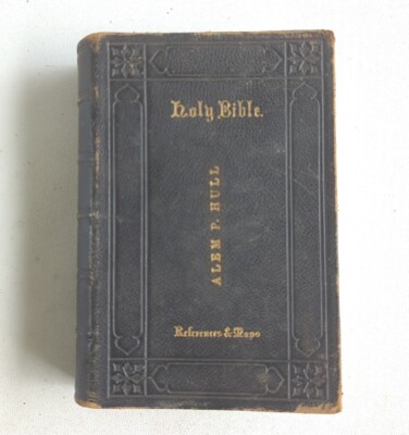 Antique HOLY BIBLE George Eyre William Spottiswoode Leather Gilt references maps-image