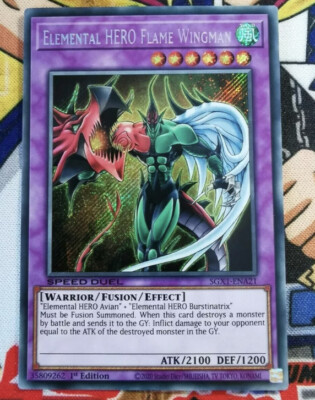 Yugioh ELEMENTAL HERO FLAME WINGMAN SECRET RARE SGX1-ENA21 1ST ED  🔥-image