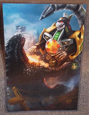 Godzilla vs Power Rangers Dragonzord Glossy Print 11 x 17 In Hard Plastic Sleeve-image