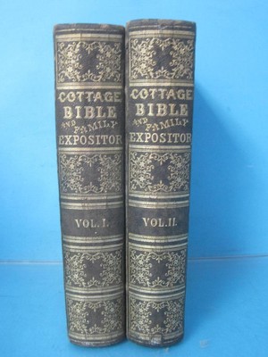 1867 COTTAGE BIBLE AND FAMILY EXPOSITOR VOL I & II LEATHER COVER W/ MAPS  RARE-image
