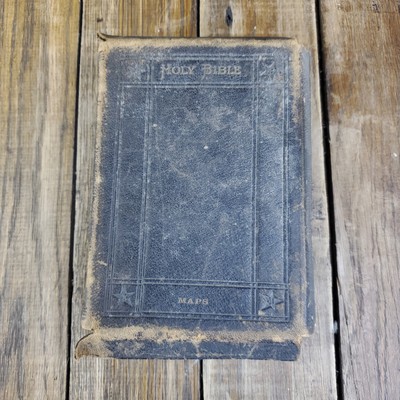 Antique 1800's Holy Bible Maps Leather Bound -image