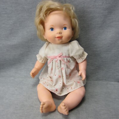 Vtg Fisher Price Soft Sounds Baby Doll Painted Eyes Rooted Hair Cloth Body 16in-image