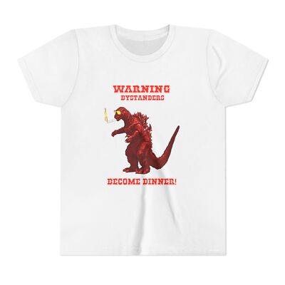 Warning Bystanders Become Dinner Godzilla Dinosaur Warning Youth Tee, Kids-image