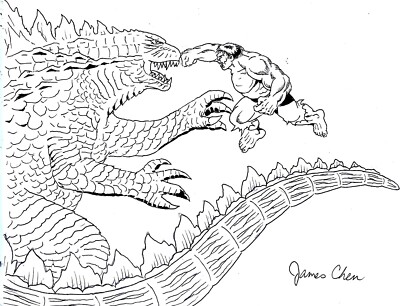 GODZILLA VERSUS THE INCREDIBLE HULK BATTLE OF THE MONSTERS ORIGINAL COMIC ART-image