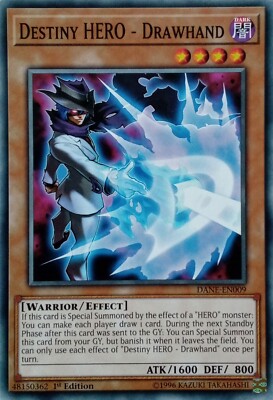 DANE-EN009 DESTINY HERO - DRAWHAND COMMON 1ST EDITION YuGiOh CARD-image